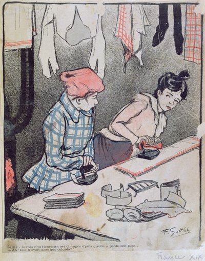 Caricature depicting two washerwomen gossiping by Fernand Louis Gottlob